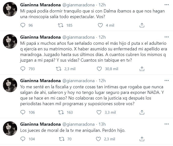 Gianinna Maradona apuntó contra el periodismo/Foto: Twitter 