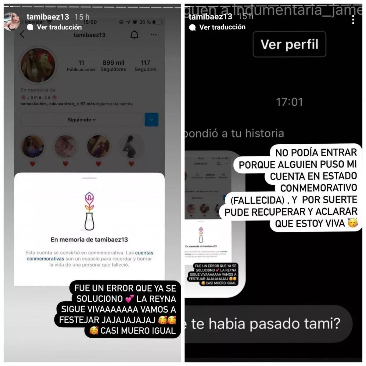 Terrible error de Instagram con el eprfl de Tamara B&aacute;ez.&nbsp;