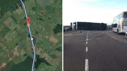 El lugar donde volcó el micro en la ruta 2 con los chicos que viajaban como egresados