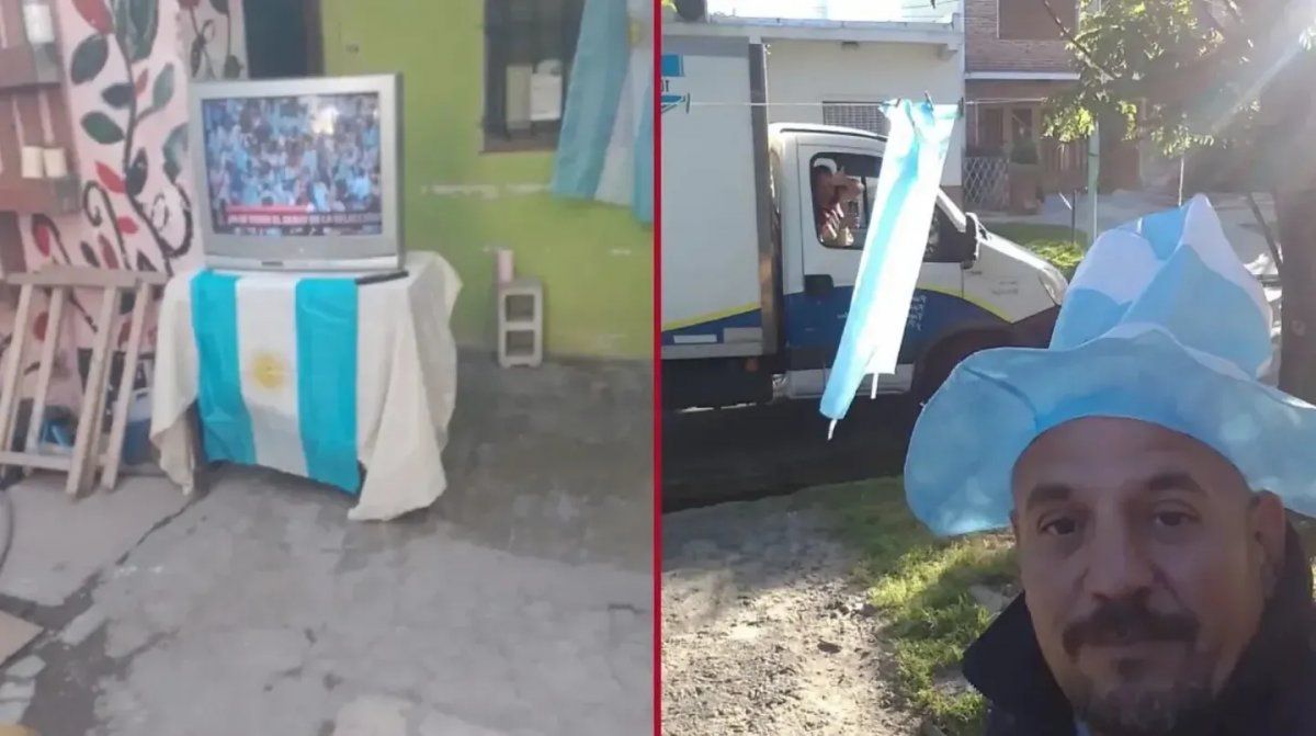 Un hombre sacó la tele a la calle e invitó a los vecinos del barrio a ver el debut de Argentina en el Mundial