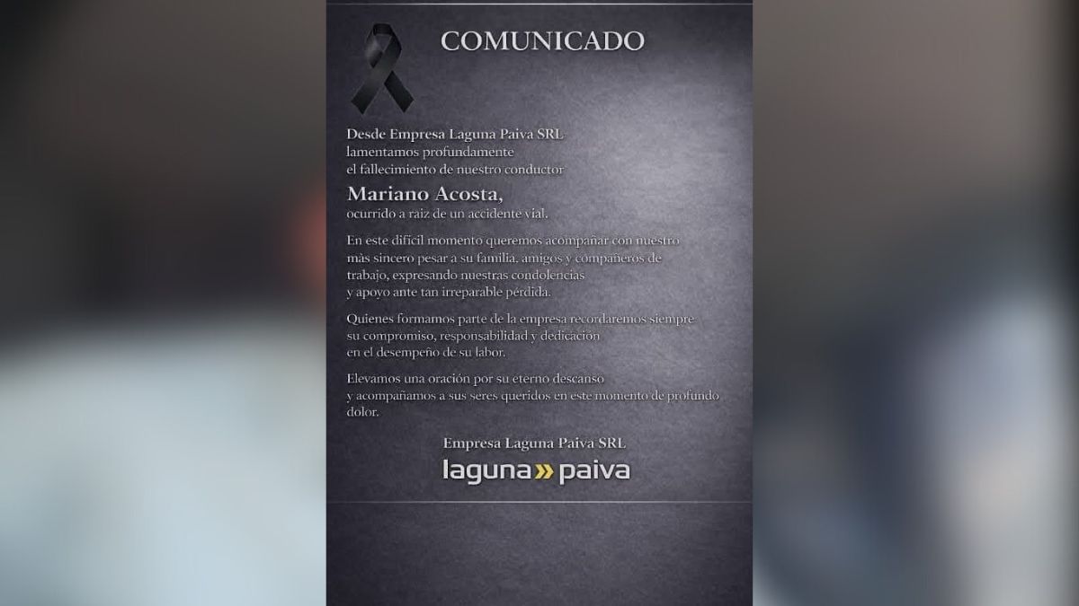 En el mensaje difundido durante la tarde, la empresa destac&oacute; el &ldquo;compromiso, responsabilidad y dedicaci&oacute;n&rdquo; del trabajador y expres&oacute; sus condolencias a &ldquo;familiares, amigos y compa&ntilde;eros de trabajo&rdquo; en este momento de dolor.