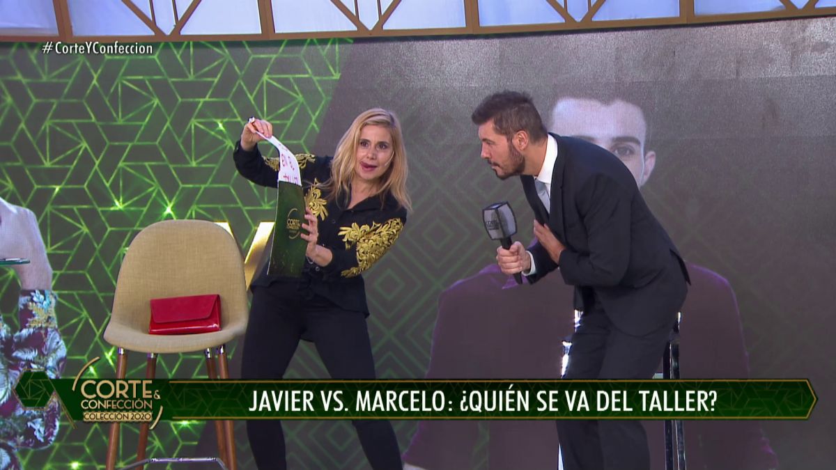 Andrea Politti junto a Marcelo Tinelli durante un programa de Corte y Confección.