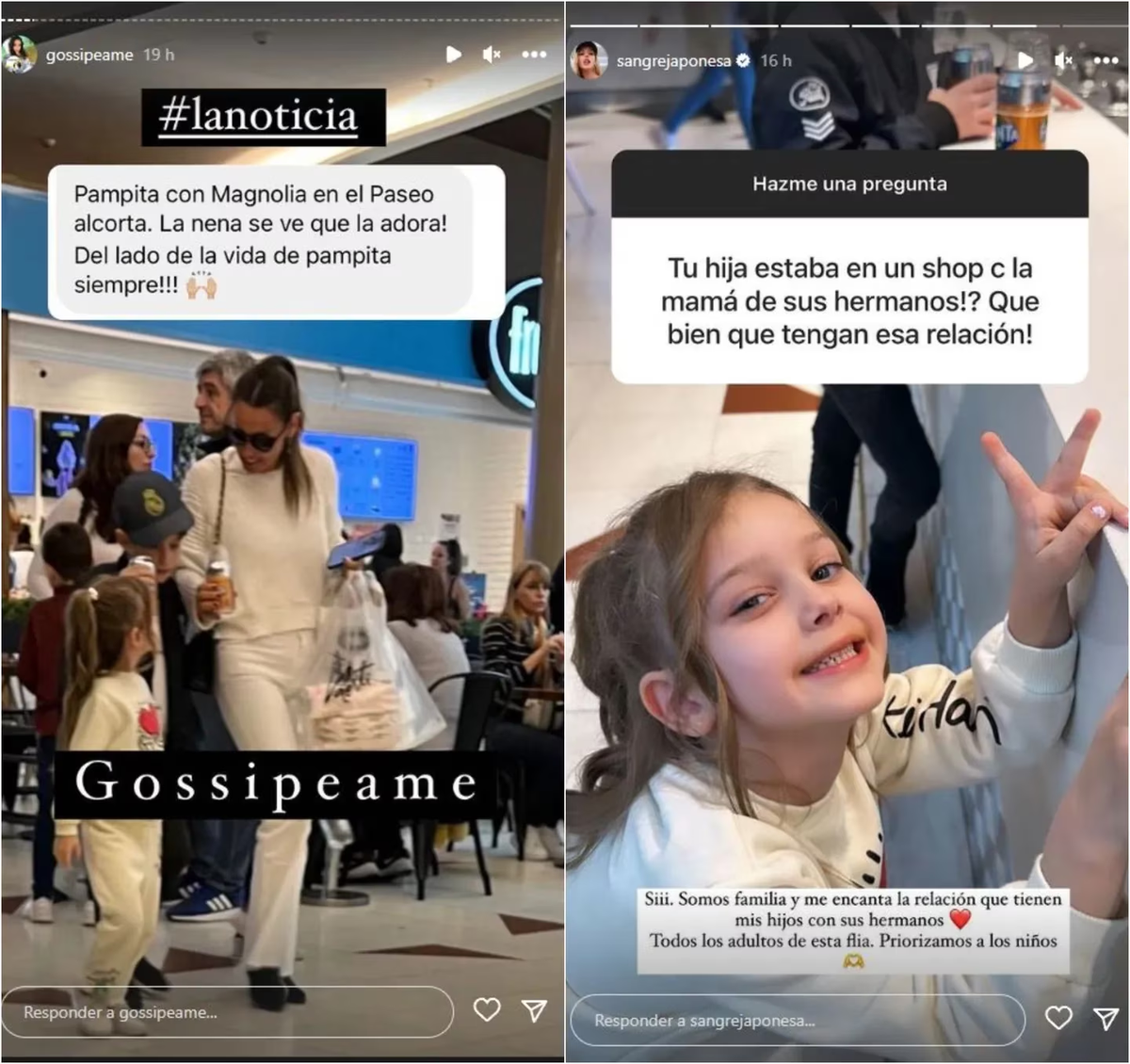 Pampita fue fotografiada con Magnolia, la hija de la China Suárez y Benjamín Vicuña.