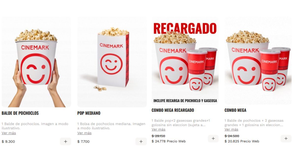 Un balde de pochoclos cuesta $9.300, mientras que una bolsa sale $7.700.