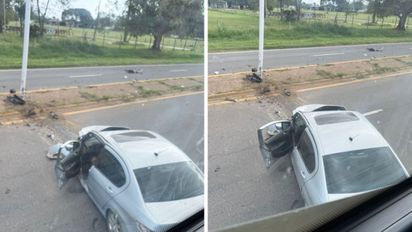 Fuerte accidente de tránsito en Autovía 19 a la altura de Casa Unión: un automóvil chocó a un poste de luz