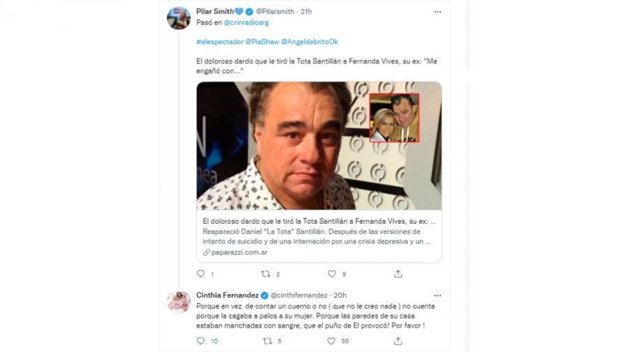 Cinthia Fernández acusó de violencia de género a la Tota Santillán. 