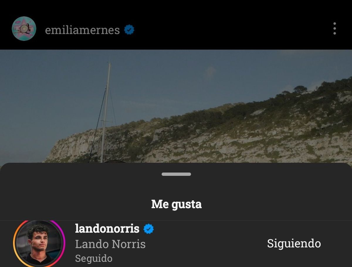 El piloto brit&aacute;nico le dio "me gusta" a una publicaci&oacute;n de Emilia Mernes en Instagram.