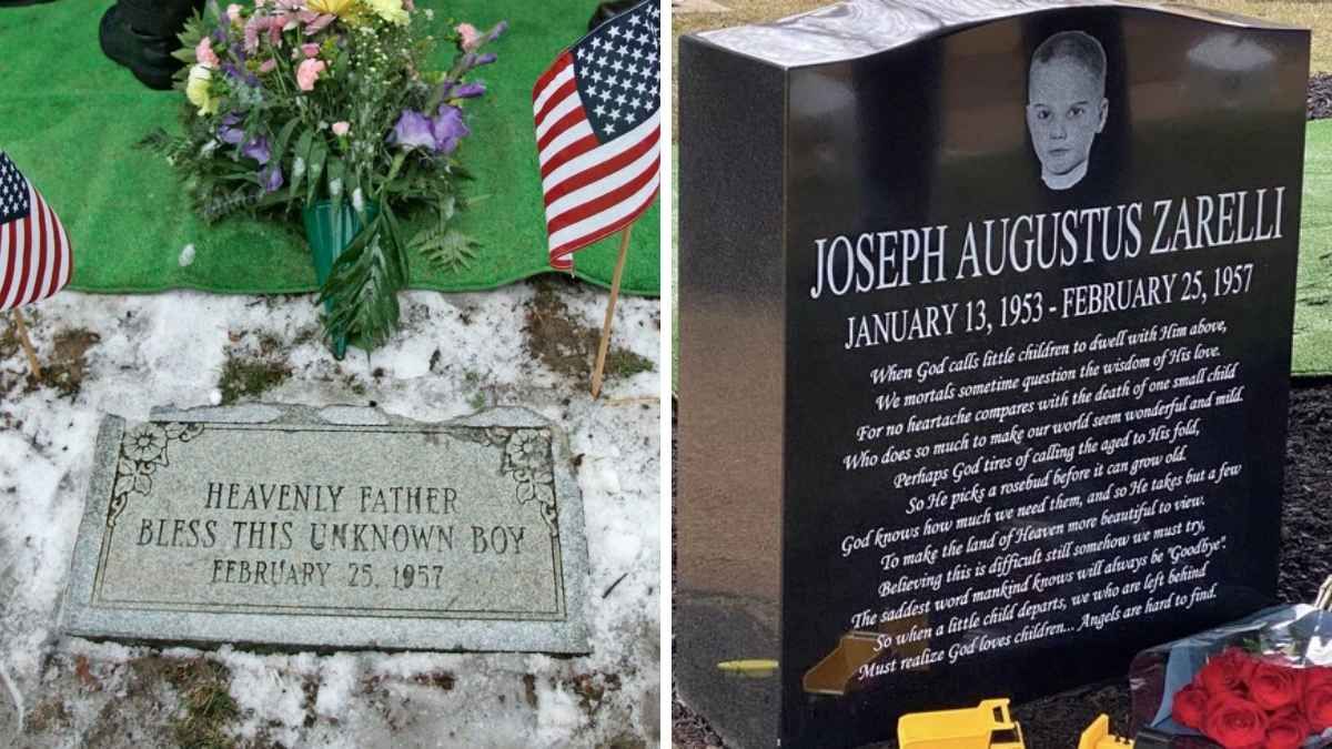 Las tumbas de Joseph Augustus Zarelli, antes y después de ser identificado. Las lápidas se encuentran en Filadelfia, Estados Unidos. Las tumbas de Joseph Augustus Zarelli, antes y después de ser identificado. Las lápidas se encuentran en Filadelfia, Estados Unidos.
