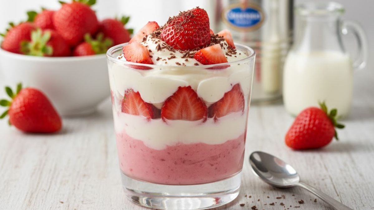 Postre rápido de frutillas.&nbsp;