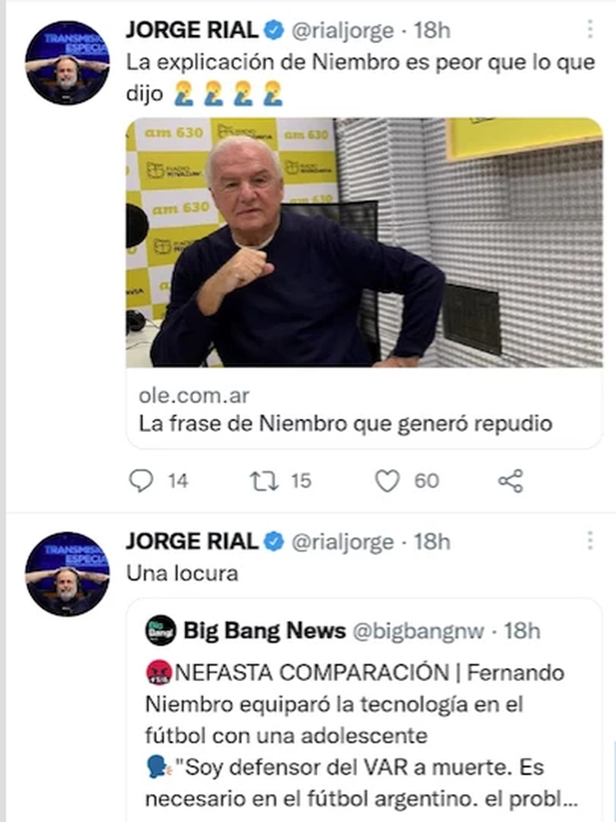 EN SU CUENTA DE TWITTER, RIAL FUE A FONDO CONTRA NIEMBRO.