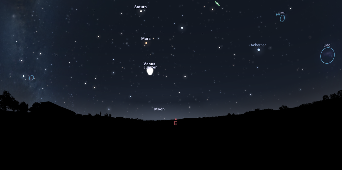 Simulación del cielo en Santa Fe, hacia el este, el viernes 29 de abril a las 6.30 de la mañana.