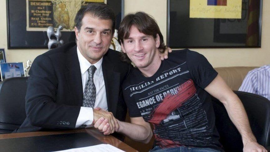 Joan Laporta con Lionel Messi en el 2009.