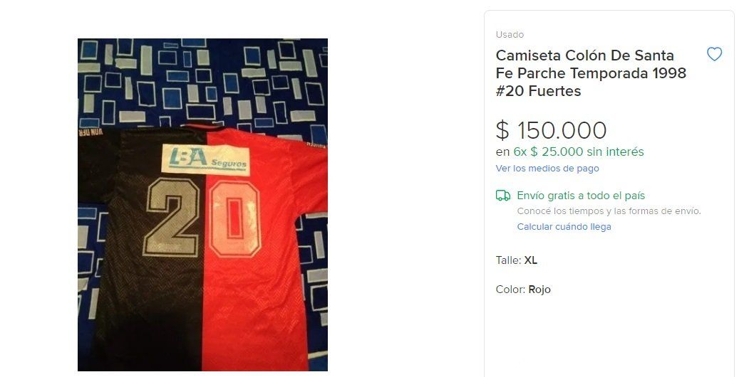 La camiseta '20' de Esteban Bichi Fuertes se vende por $150.000.