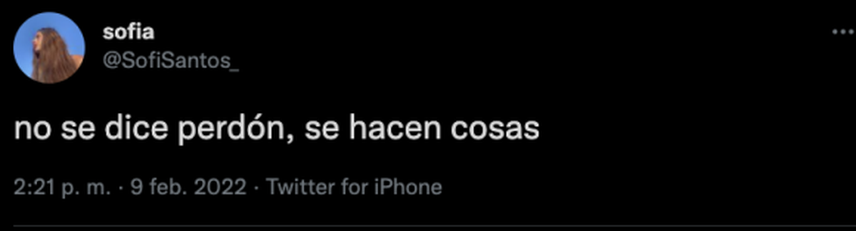 Uno de los tweets que subi&oacute; Sof&iacute;a Santos, la ex de Chano Charpentier.