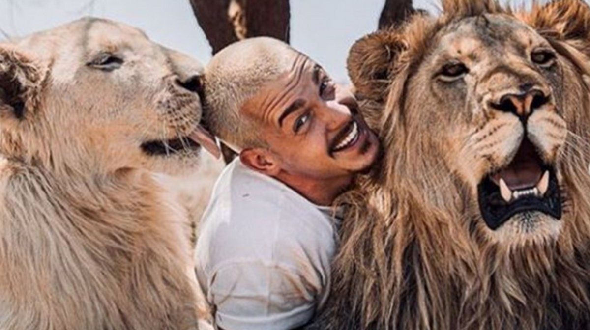 La escena entre un león y su cuidador que causó ternura en las redes