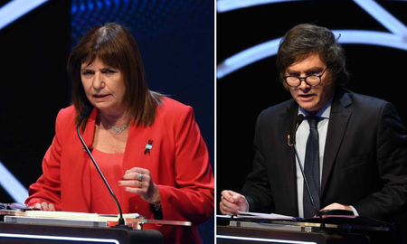Fuerte cruce entre Javier Milei y Patricia Bullrich durante el debate presidencial 2023. Fuerte cruce entre Javier Milei y Patricia Bullrich durante el debate presidencial 2023.