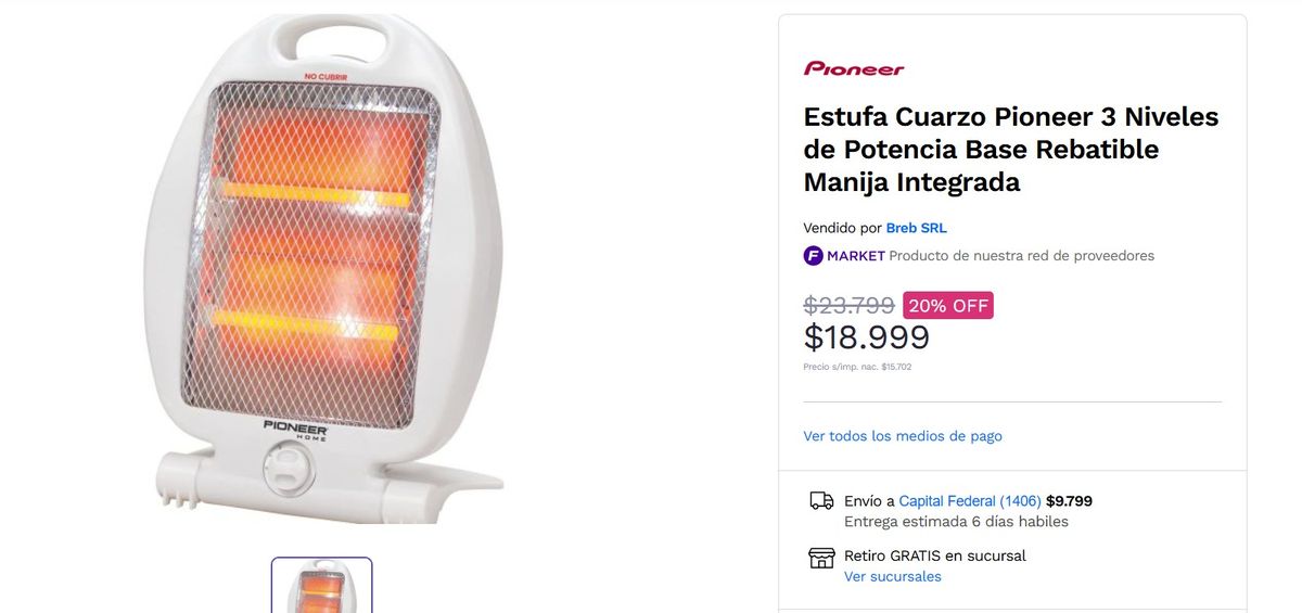 La estufa que está con descuento en Frávega.