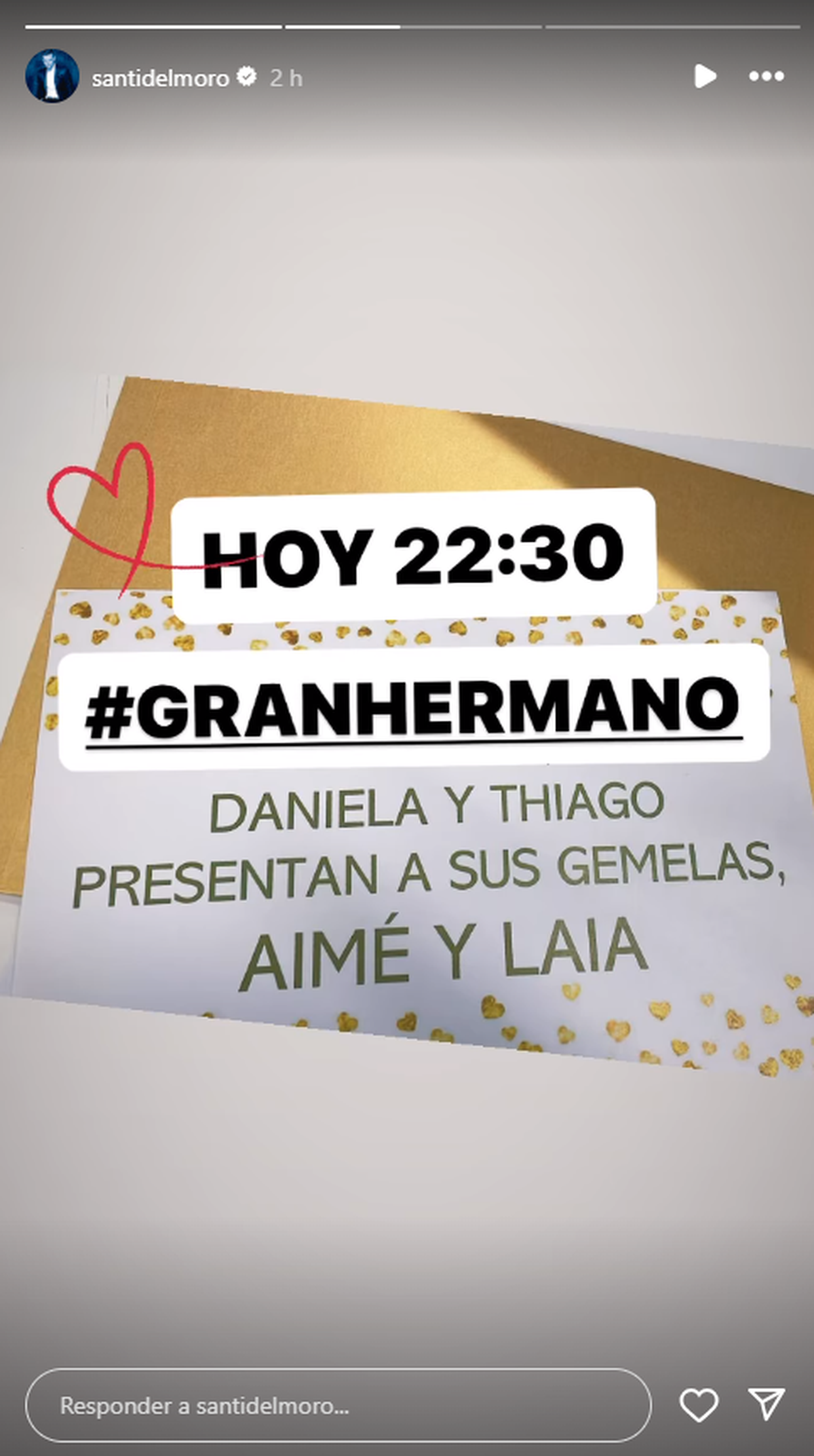 Santiago del Moro reveló que las gemelas de Daniela Celis y Thiago Medina serán presentadas este lunes en Gran Hermano. Santiago del Moro reveló que las gemelas de Daniela Celis y Thiago Medina serán presentadas este lunes en Gran Hermano.
