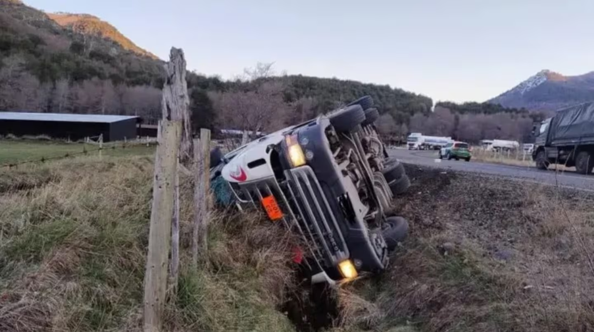 El camión de la empresa Tortoriello volcó en la ruta 181. El camión de la empresa Tortoriello volcó en la ruta 181.