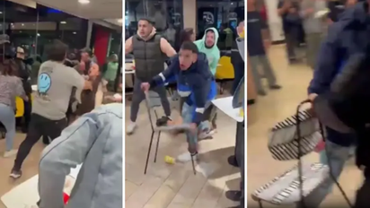 Piñas, patadas y sillazos: los videos de la batalla campal dentro de una famosa cadena de hamburguesas