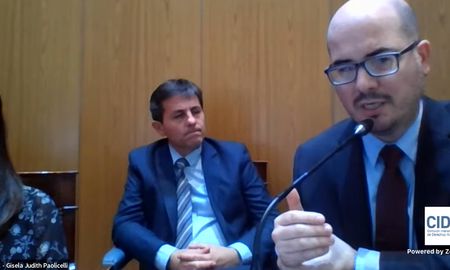 Luis Schiappa Pietra y Sebastián Narvaja durante la audiencia de la CIDH. Luis Schiappa Pietra y Sebastián Narvaja durante la audiencia de la CIDH.