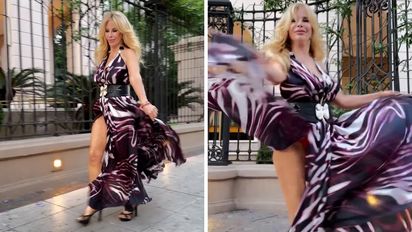 Bailó con un tajo extremo en la calle y mostró su ropa interior: el video viral de Graciela Alfano en Buenos Aires