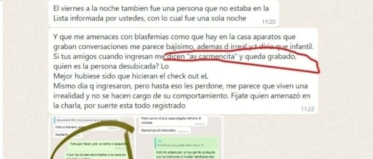 Los chats que la dueña de la vivienda les enviaba a los inquilinos quejándose, tras espiarlos.