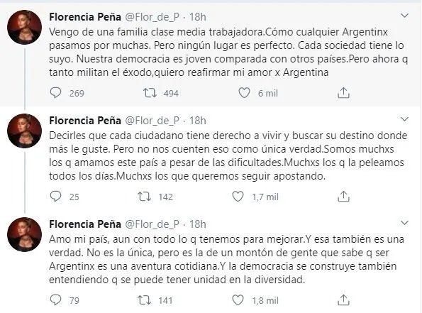 En los tweets, Florencia deja clara su postura.