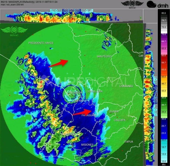 Imagen de radar sobre Asunci&oacute;n
