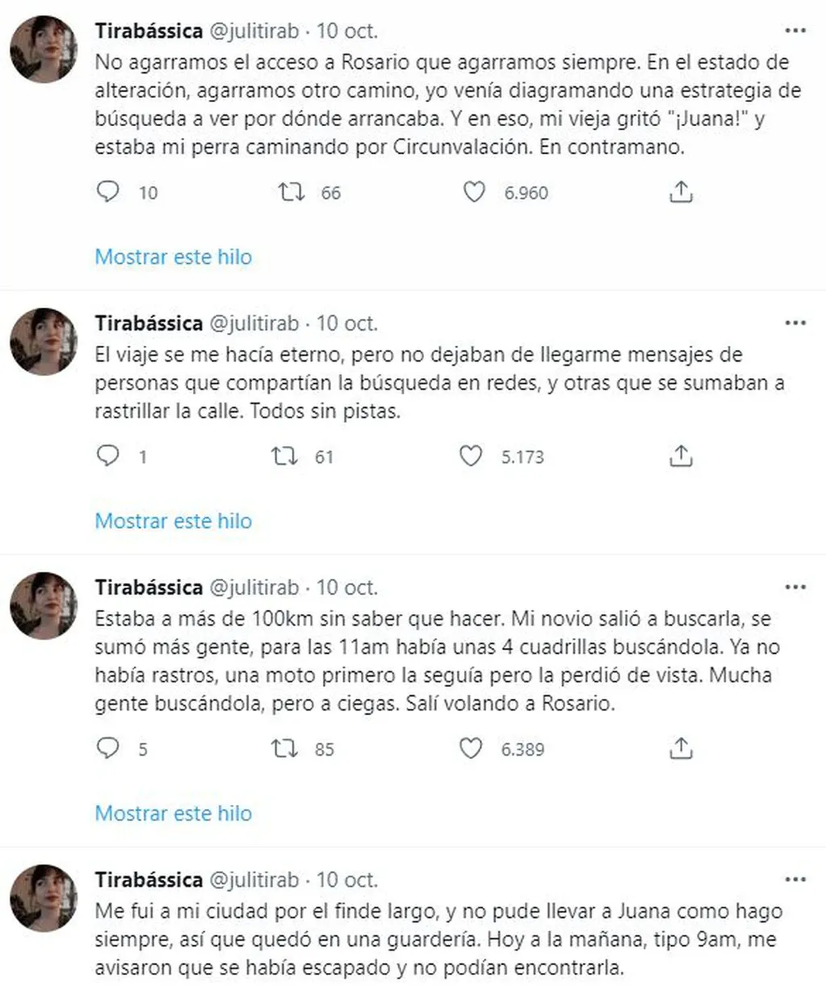 El hilo de Twitter que publicó Julia contando la historia de Juana.