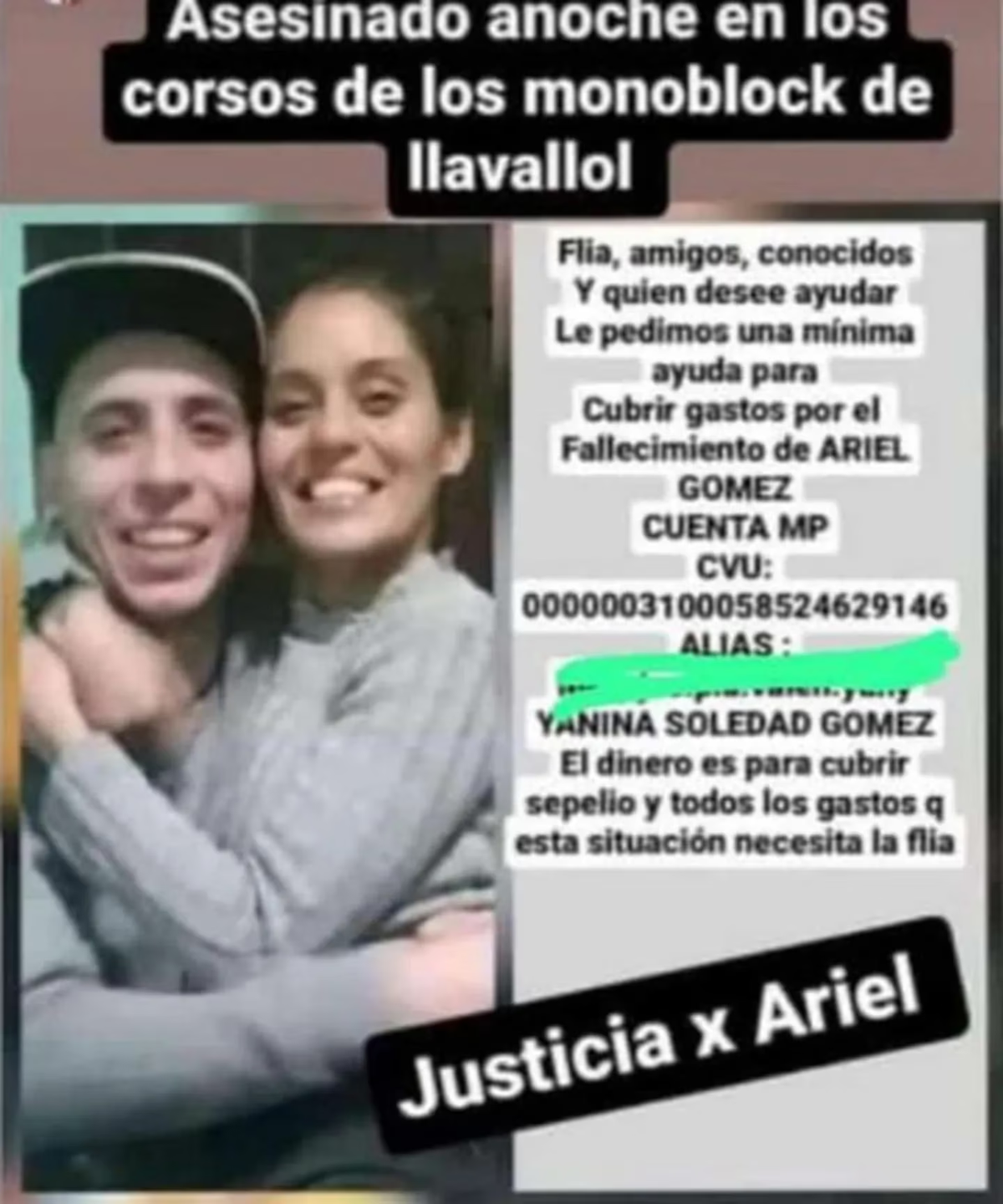 Piden ayuda para poder costar los gastos de sepelio para el joven asesinado. (Foto: Facebook)
