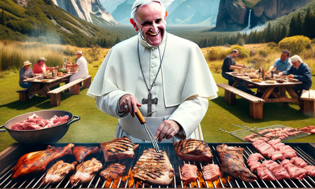 El papa Francisco haciendo un asado. El papa Francisco haciendo un asado.
