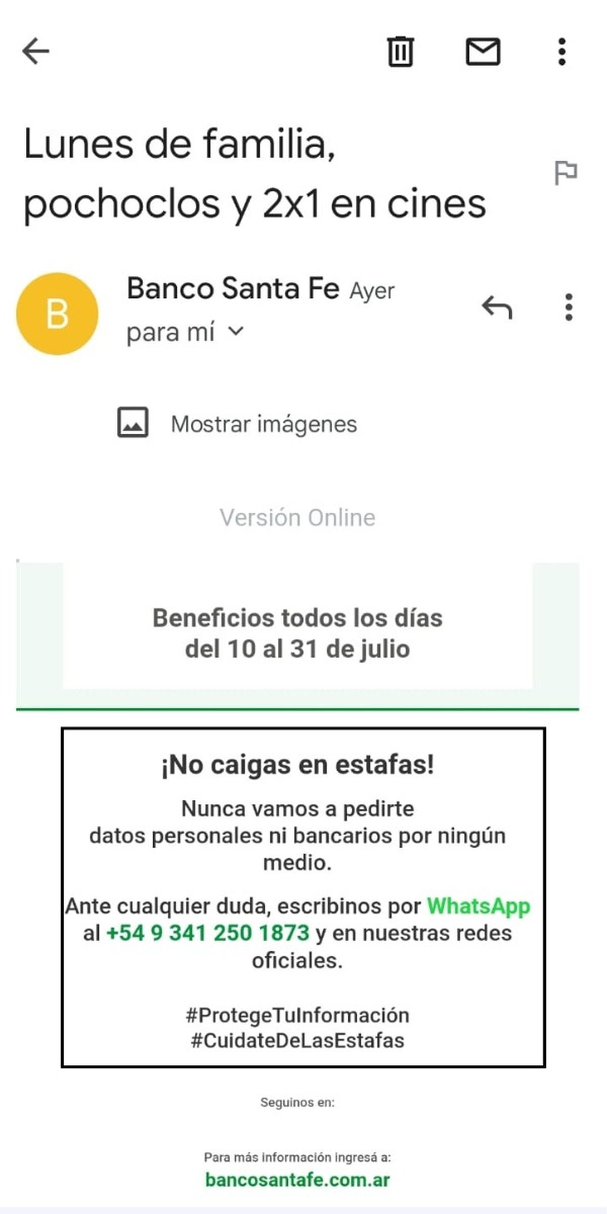 Estafas contra clientes del Banco Santa Fe