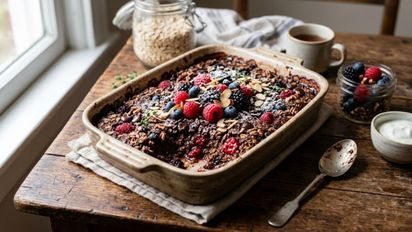 Cómo hacer avena horneada con cacao y frutos rojos tipo budín: receta fácil y nutritiva para hacer en casa