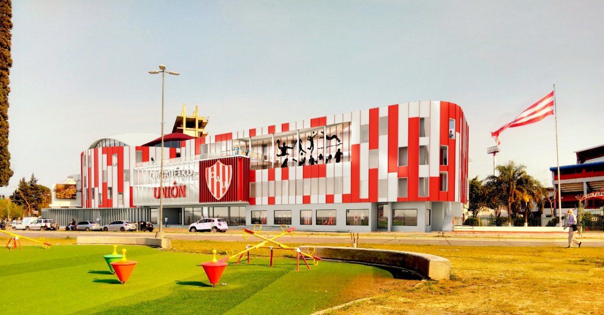 Así serán las obras finalizadas en la fachada del Club Atlético Unión, presentadas en el balance del día de la fecha.