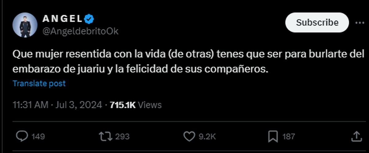 Ángel de Brito repudió los comentarios de la Negra Venaci sobre Juariu. Ángel de Brito repudió los comentarios de la Negra Venaci sobre Juariu.