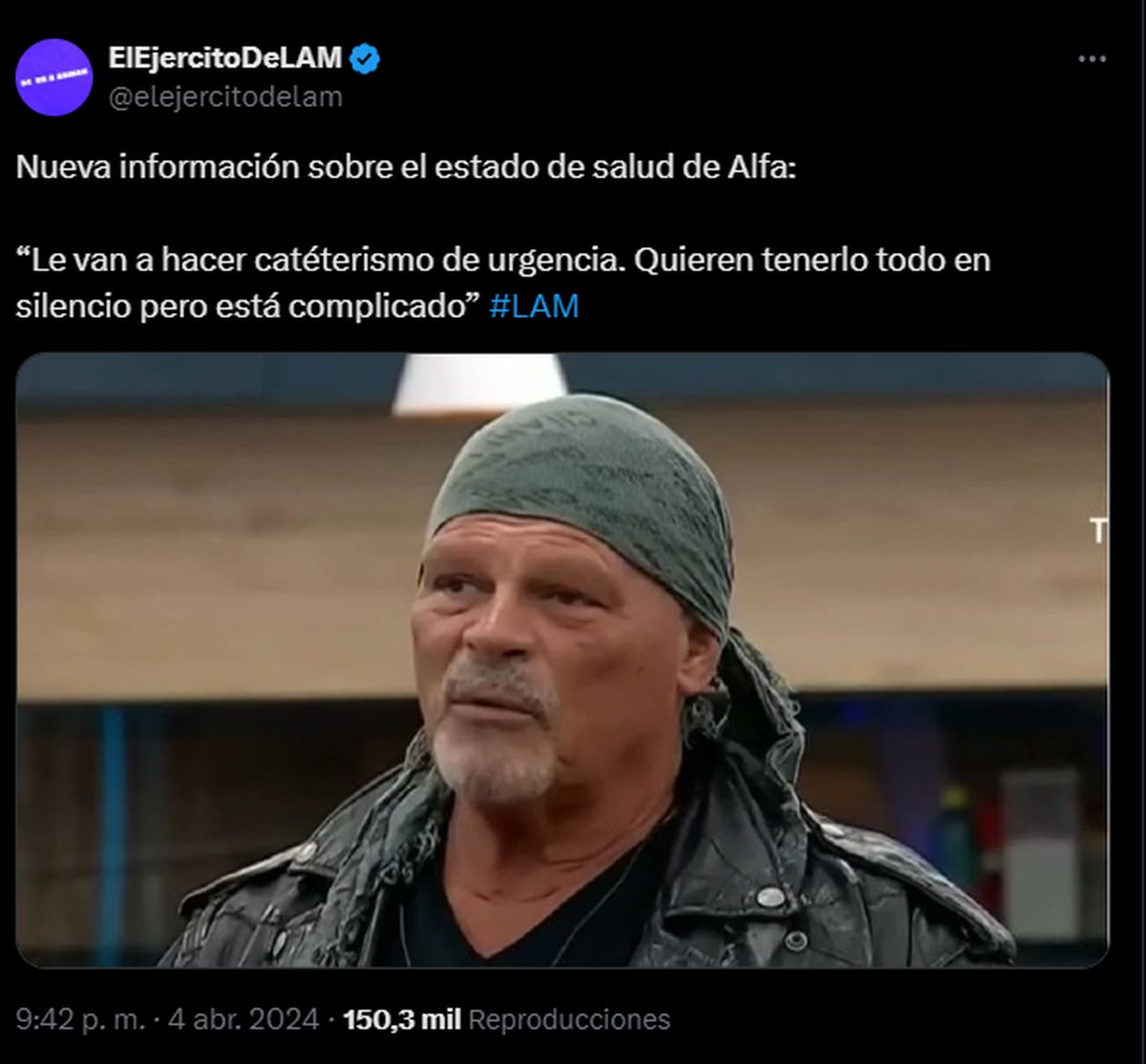 Lam reveló que Alfa de Gran Hermano está mal de salud. Lam reveló que Alfa de Gran Hermano está mal de salud.