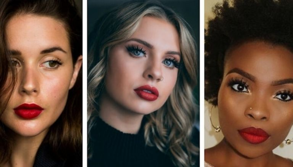 Labios rojos y delineador.