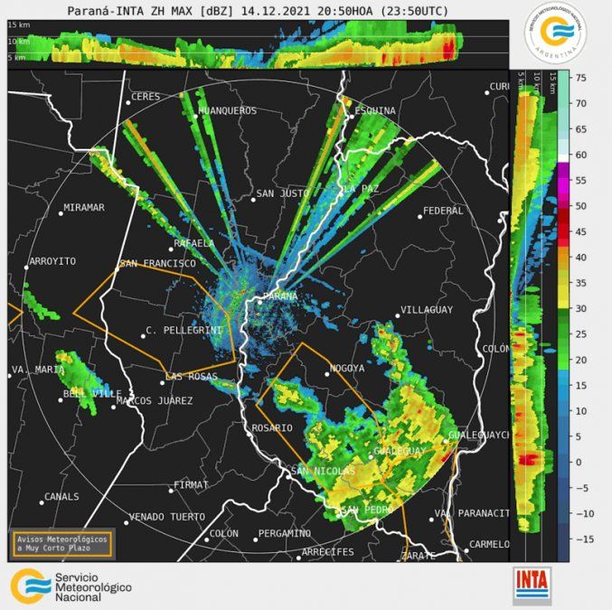 La zona de tormentas se trasladó a la provincia de Entre Ríos, aunque no se descartan precipitaciones aisladas sin revestir peligro por su intensidad.