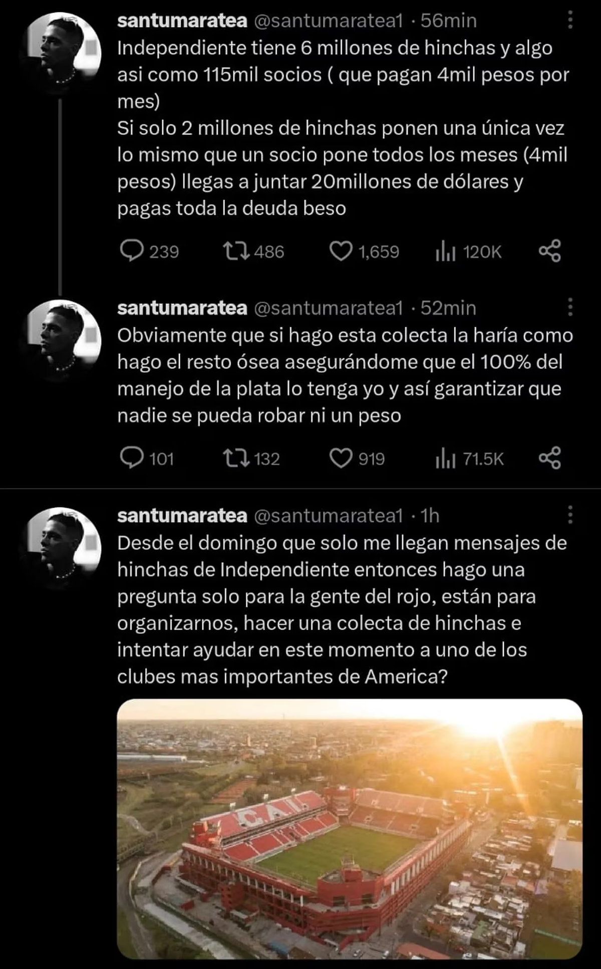 Santiago Maratea quiere hacer una colecta para ayudar a Independiente.