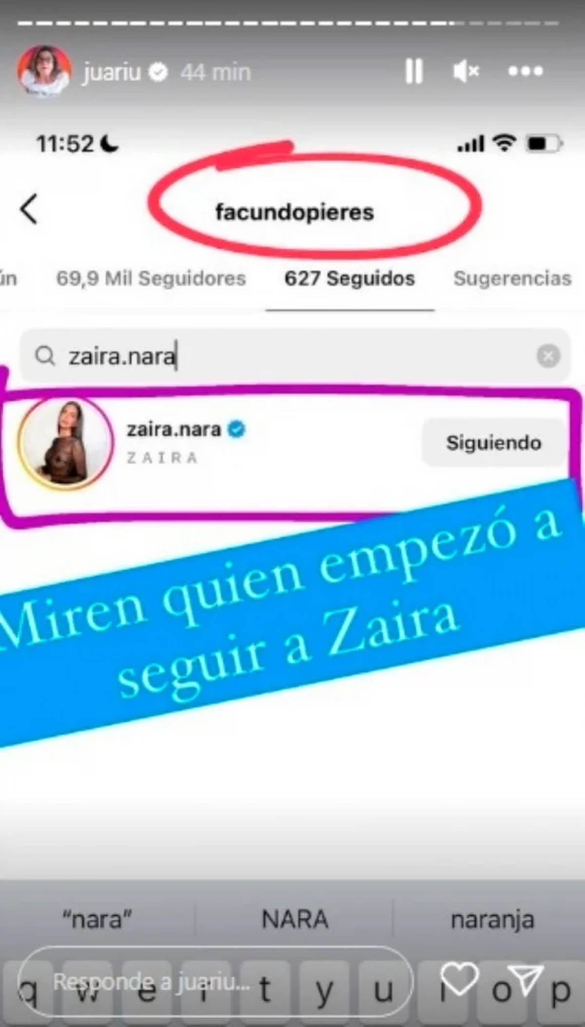 Facundo sumó a su reducida lista de "seguidos" a la hermana de Wanda Nara.