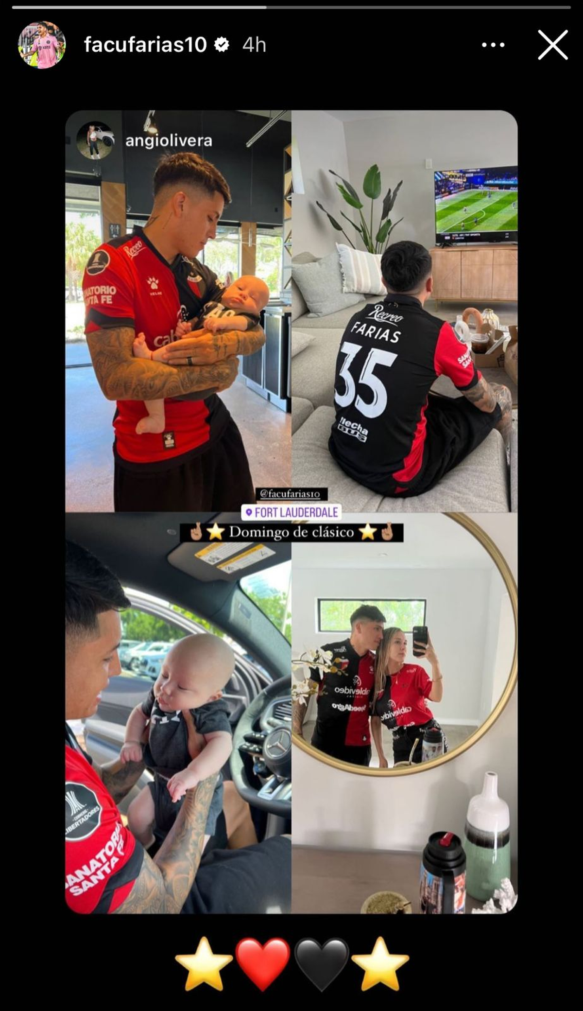 La foto que subió Facundo Farías durante el clásico santafesino. La foto que subió Facundo Farías durante el clásico santafesino.