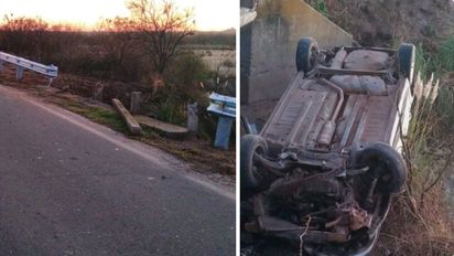 Impresionante vuelco en ruta 6: un auto conducido por un policía de Santo Tomé terminó al lado del arroyo