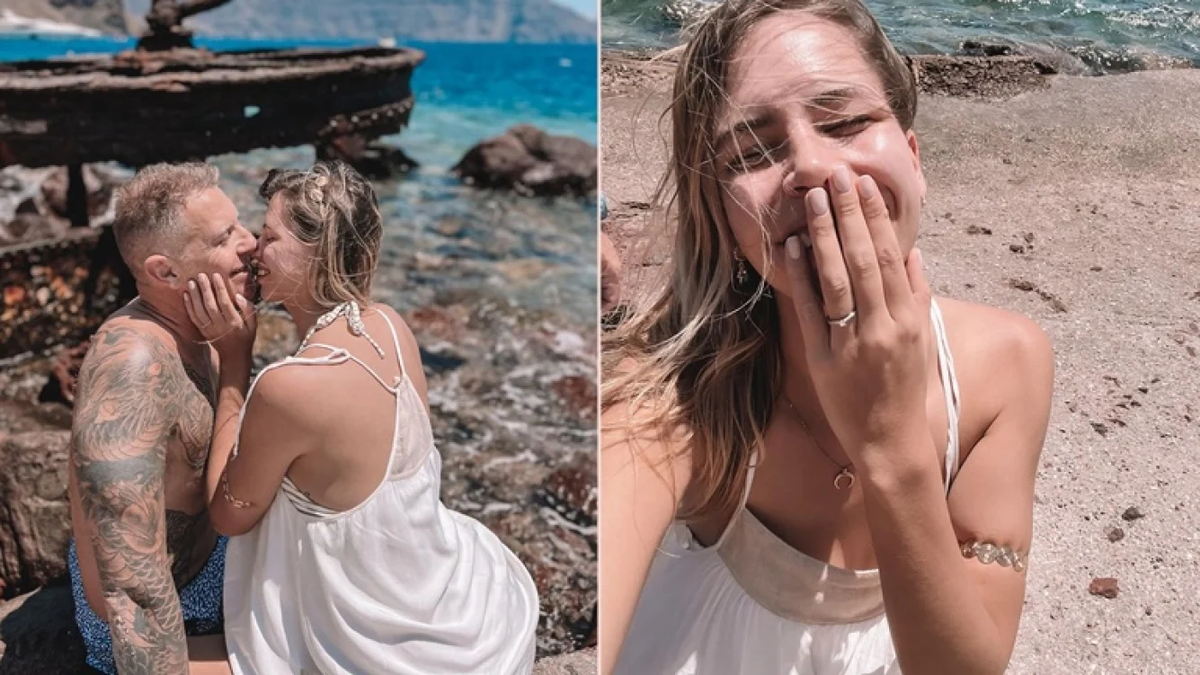 Alejandro Fantino le propuso casamiento a Coni Mosqueira en Grecia.