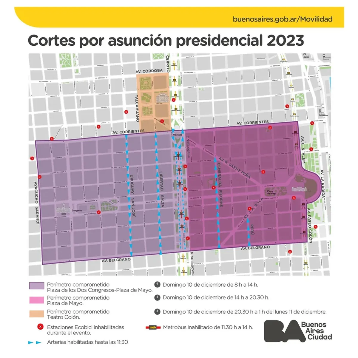 Las zonas que permanecerán inhabilitadas por la asunción de Javier Milei. Las zonas que permanecerán inhabilitadas por la asunción de Javier Milei.