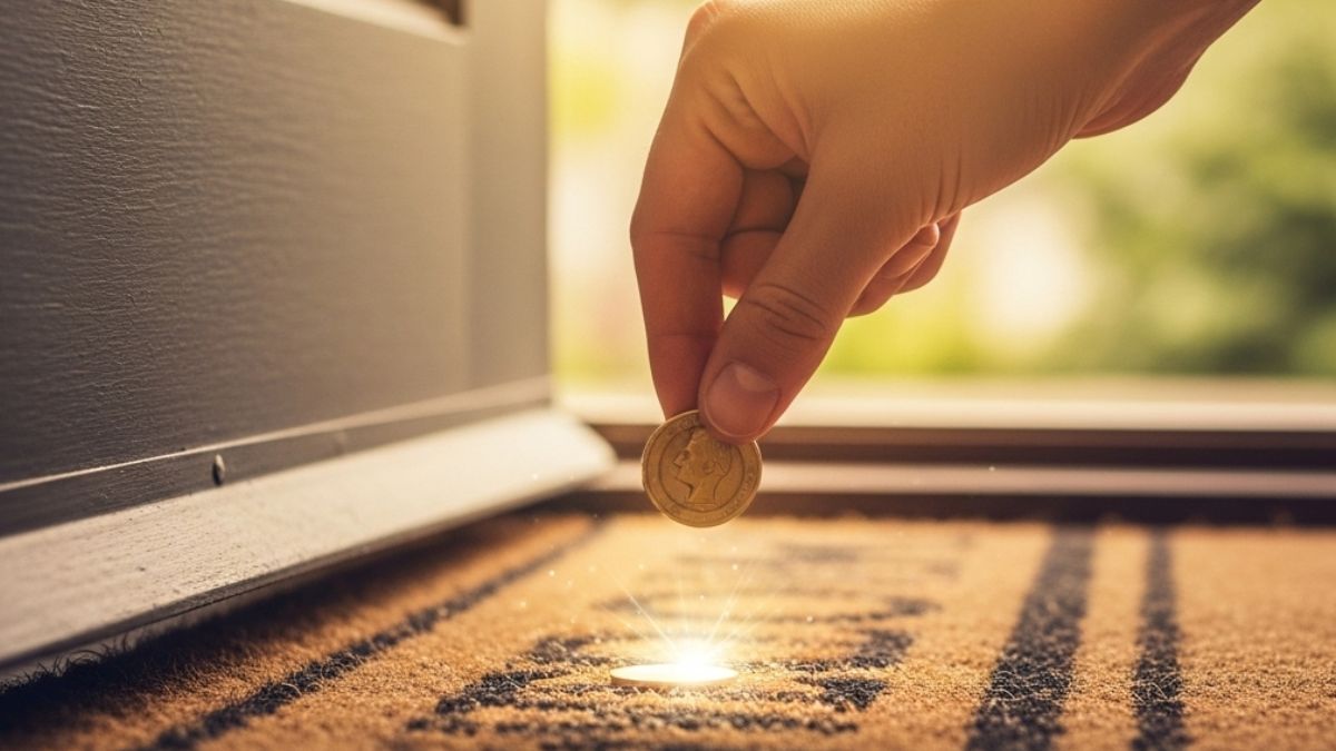 Poner una moneda debajo de la alfombra de la puerta como ritual.