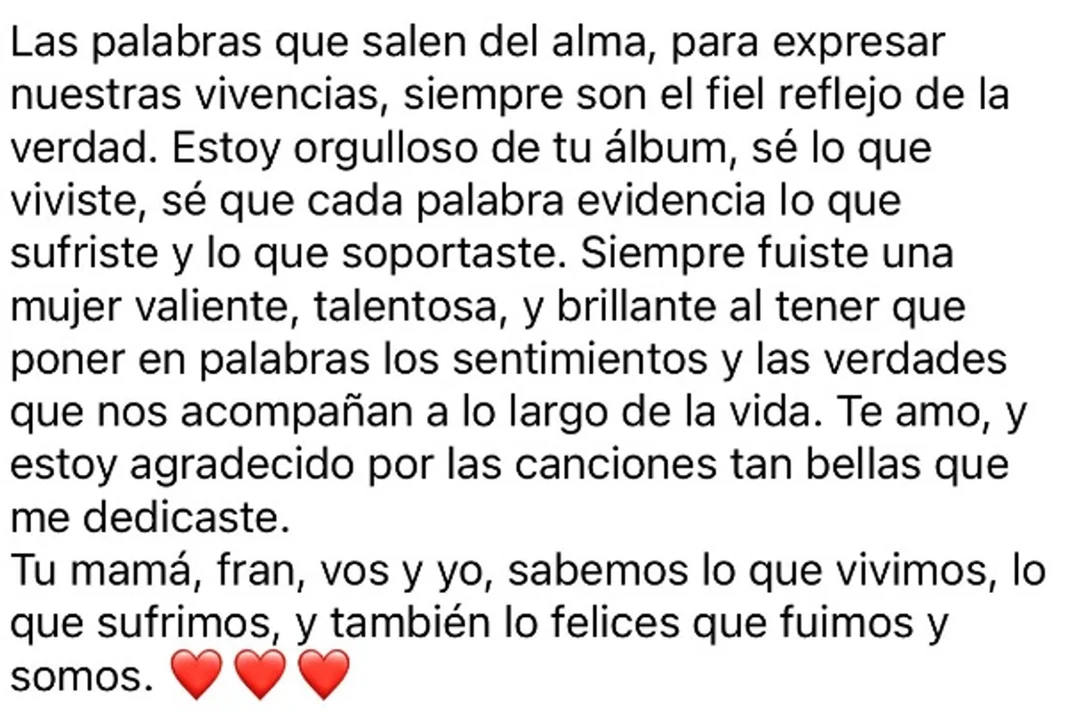 El conmovedor mensaje de Alejandro Stoessel para Tini. El conmovedor mensaje de Alejandro Stoessel para Tini.