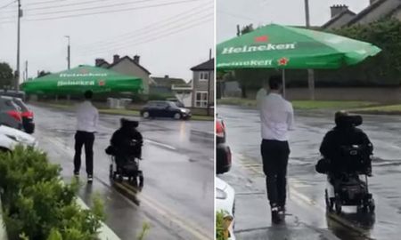 Video viral: mozo conmueve al proteger de una lluvia a un cliente en silla de ruedas. Video viral: mozo conmueve al proteger de una lluvia a un cliente en silla de ruedas.