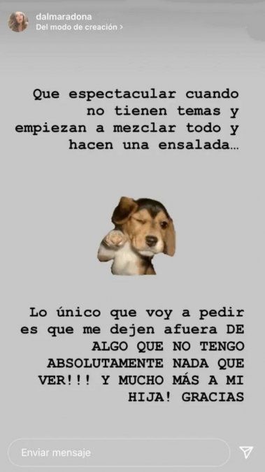 La furia de Dalma Maradona luego de los dichos sobre su pelea con Gianinna. 