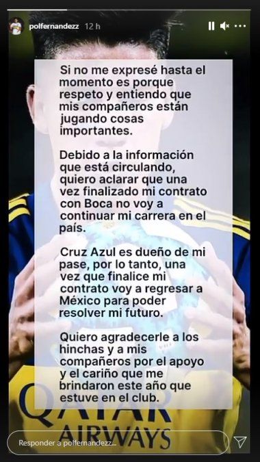 Pol Fernández rompió el silencio y despejó dudas sobre su futuro a través de una publicación en su cuenta de Instagram.